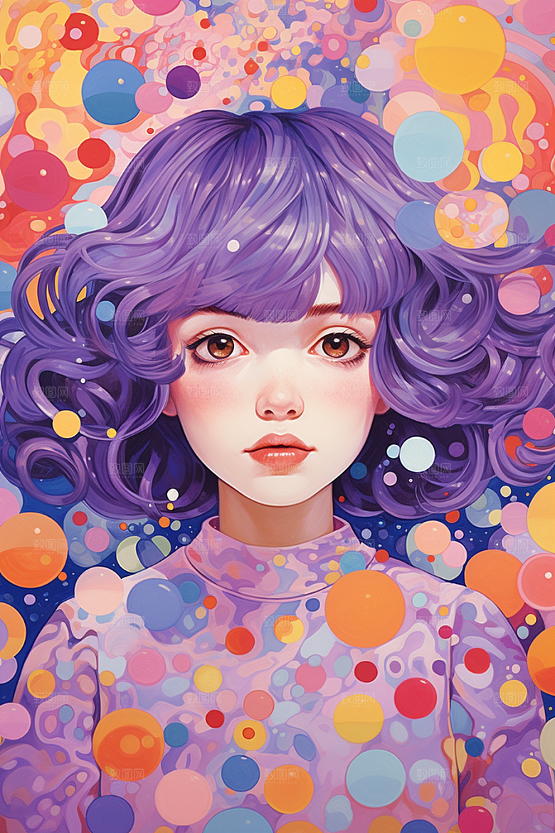 多巴胺女孩五彩斑斓艺术感插画