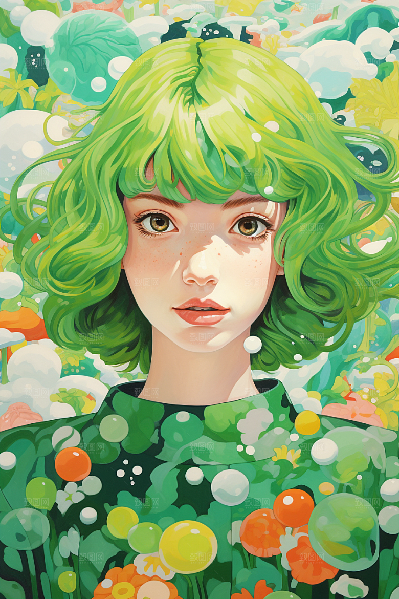 多巴胺女孩五彩斑斓可爱插画