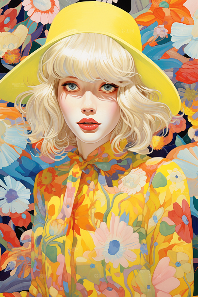 多巴胺女孩手绘艺术感插画