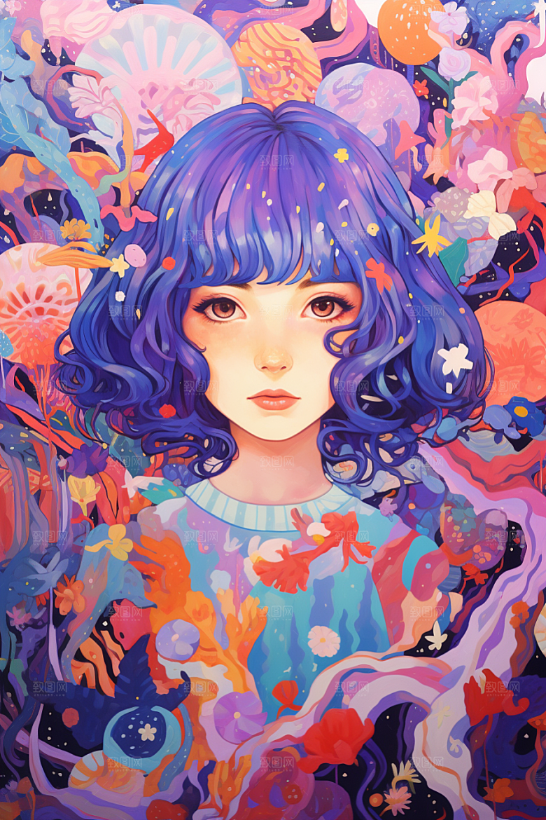 多巴胺女孩少女可爱插画