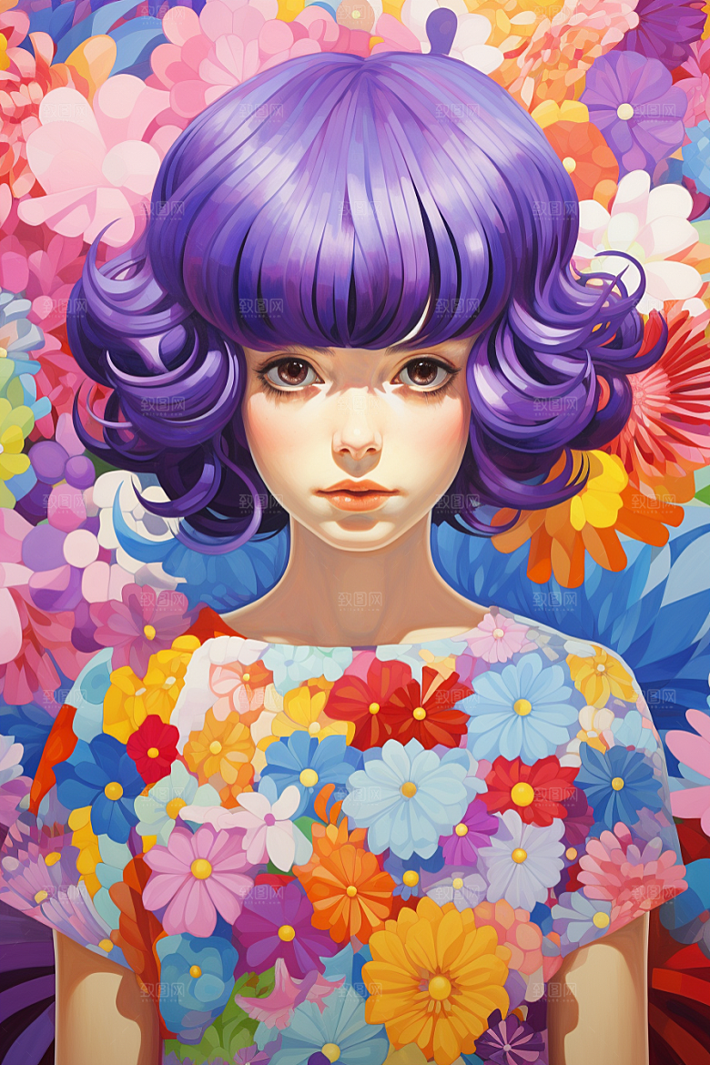 多巴胺女孩艺术感少女插画