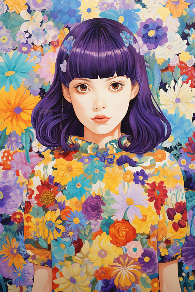 多巴胺女孩形象艺术感插画
