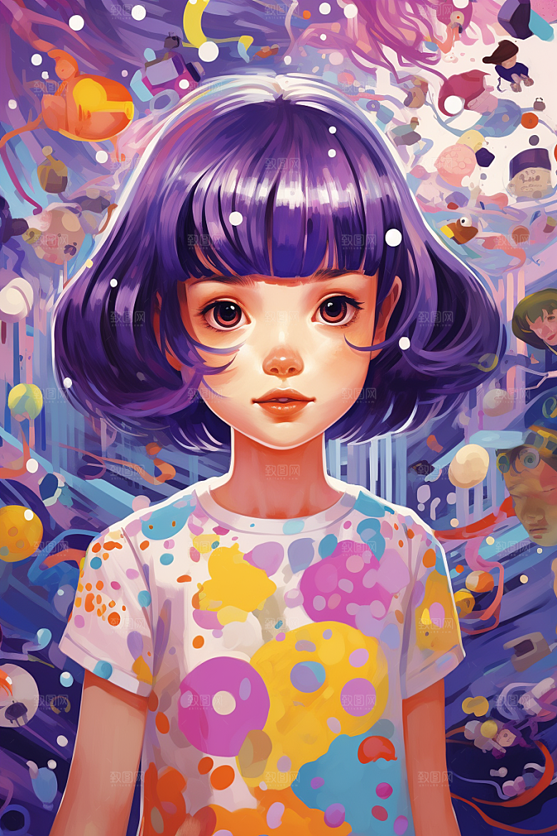 多巴胺女孩缤纷手绘插画