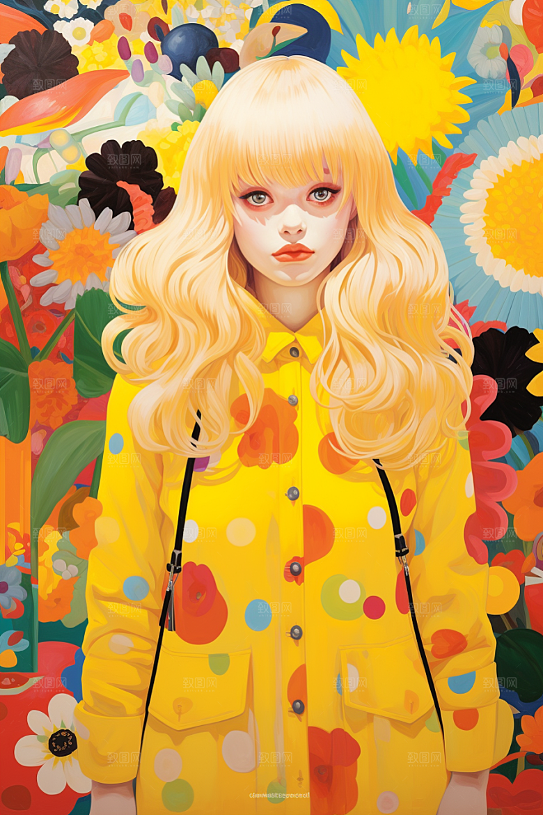 多巴胺女孩缤纷手绘插画