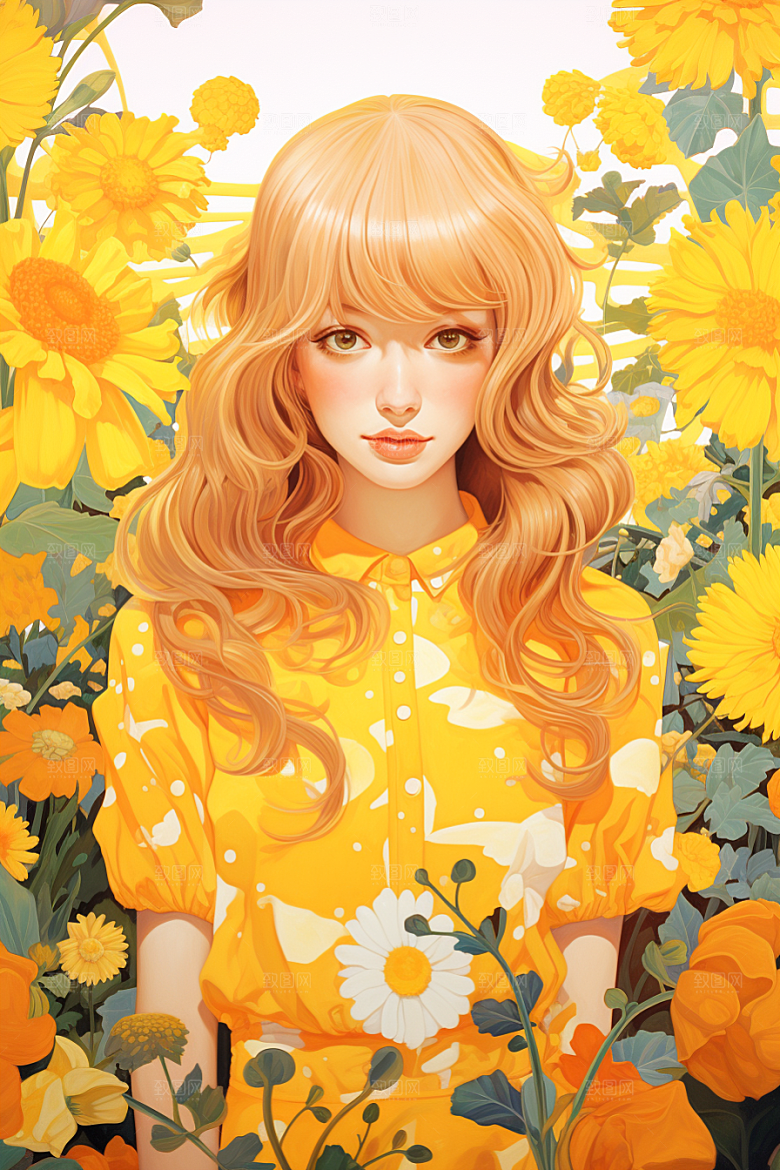 多巴胺女孩可爱手绘插画