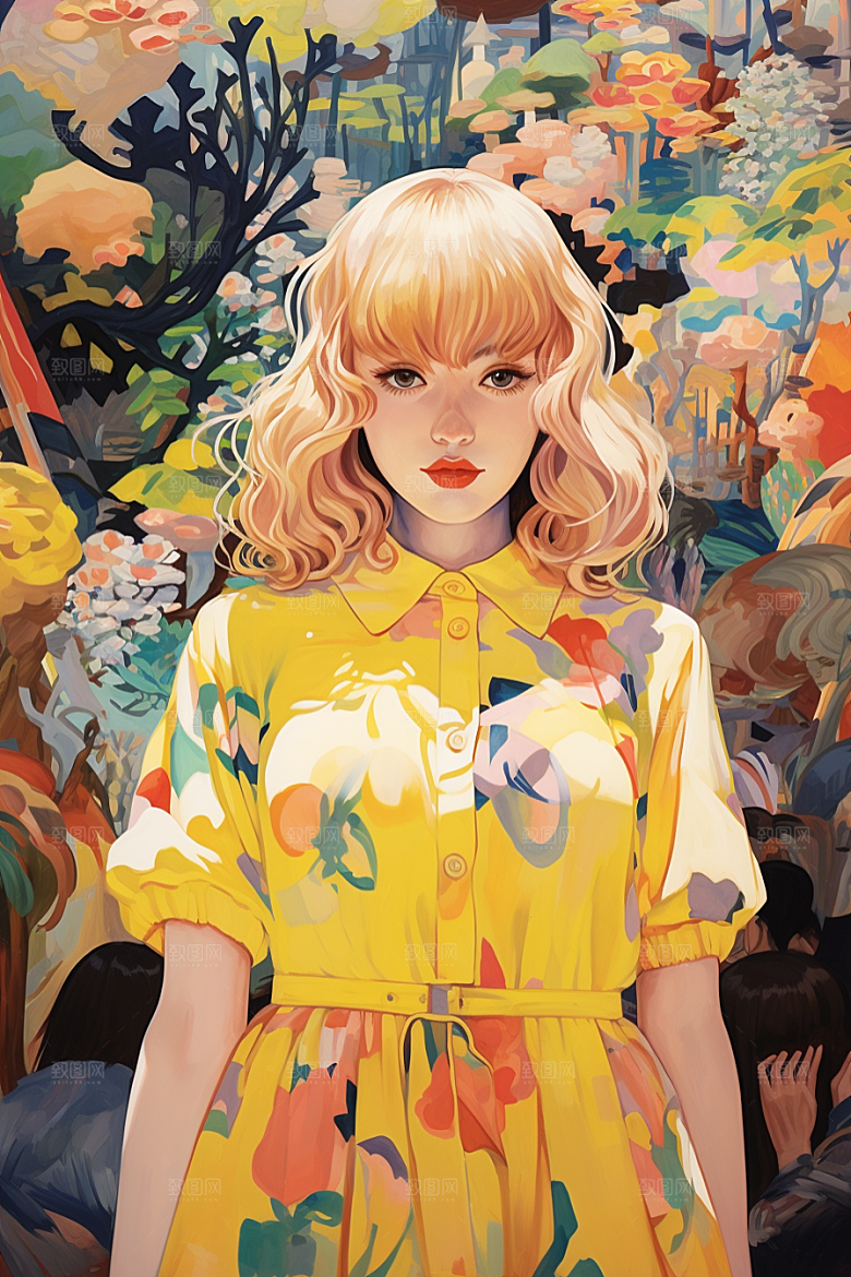 多巴胺女孩艺术感缤纷插画