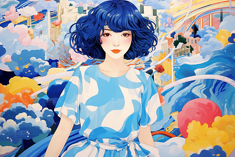 多巴胺女孩艺术感缤纷插画