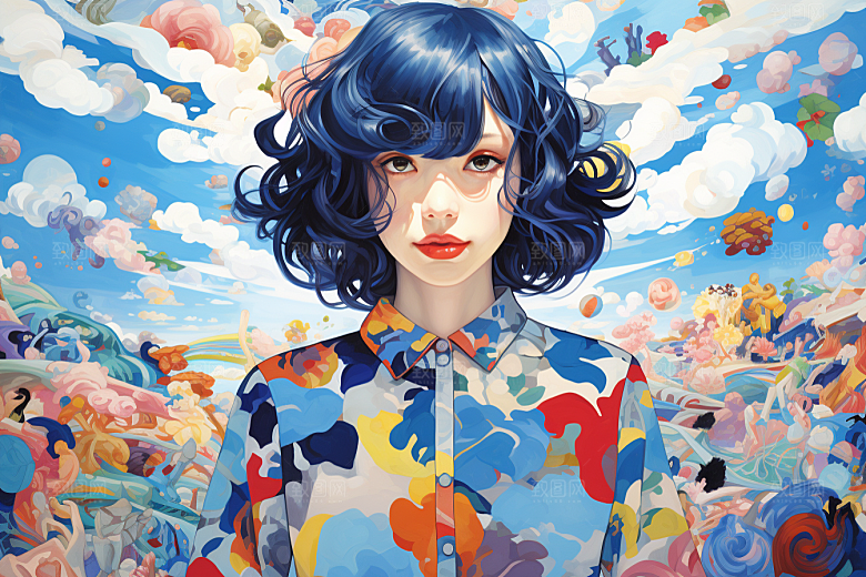 多巴胺女孩艺术感形象插画