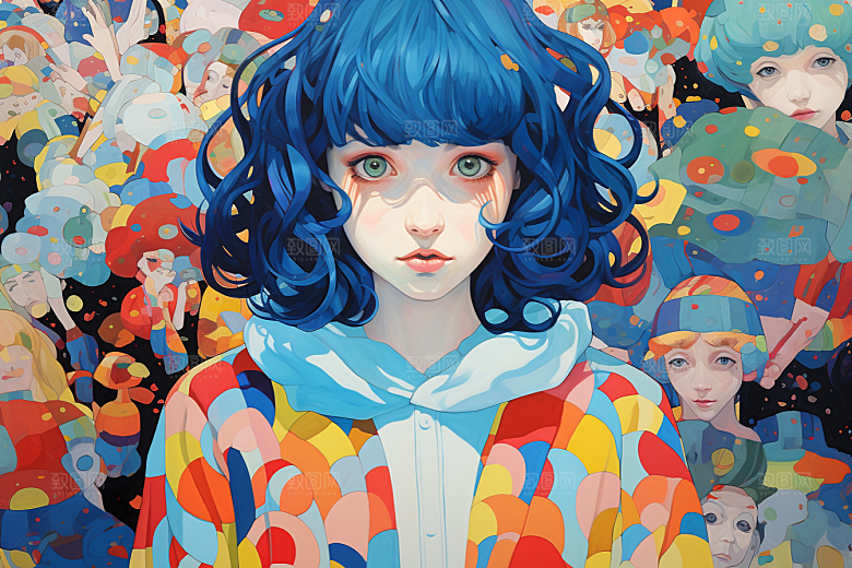 多巴胺女孩艺术感五彩斑斓插画
