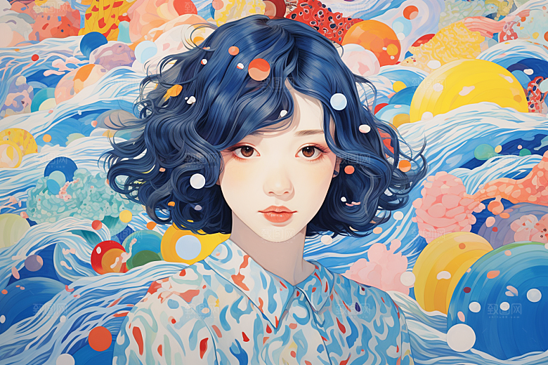 多巴胺女孩缤纷五彩斑斓插画
