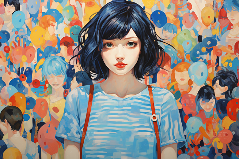 多巴胺女孩艺术感形象插画