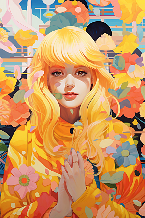 多巴胺女孩形象高清插画
