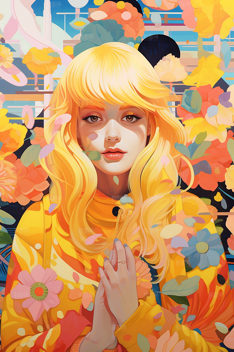 多巴胺女孩形象高清插画