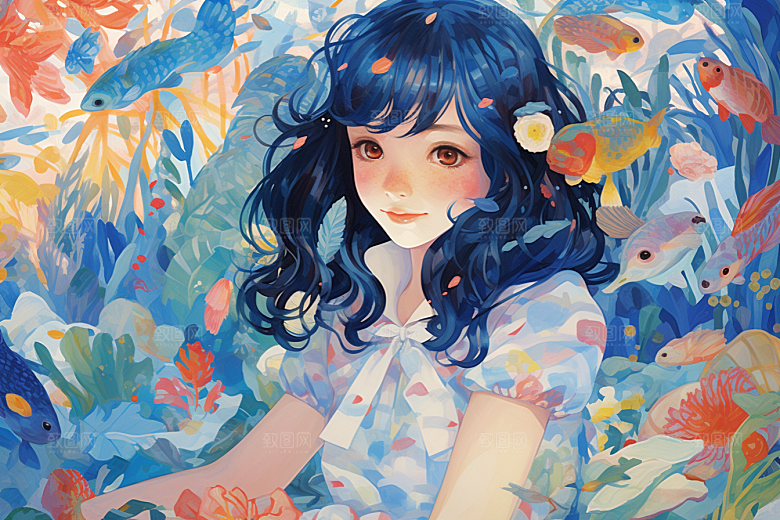 多巴胺女孩五彩斑斓形象插画