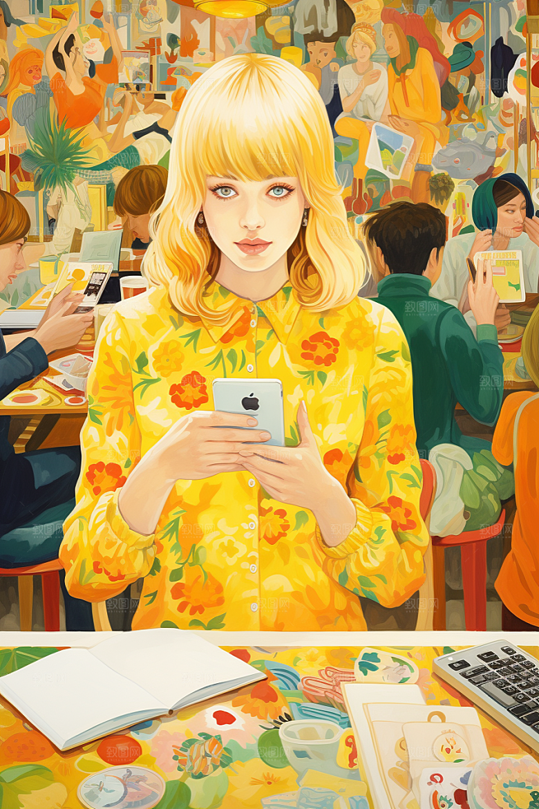 多巴胺女孩五彩斑斓穿搭插画