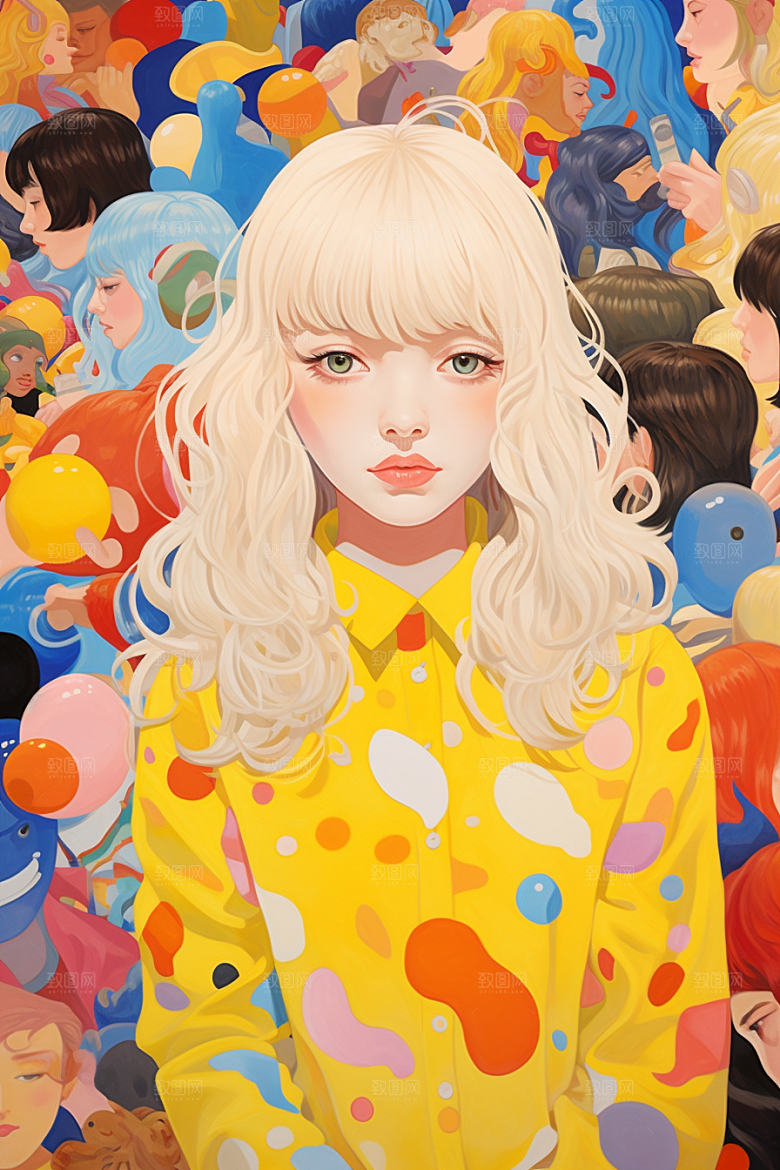 多巴胺女孩高清可爱插画