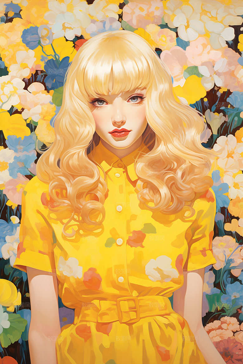 多巴胺女孩五彩斑斓手绘插画
