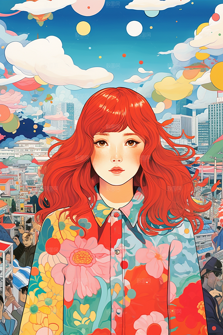 多巴胺女孩艺术感形象插画