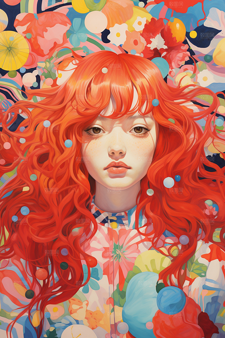 多巴胺女孩艺术感穿搭插画