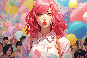 多巴胺女孩彩色穿搭插画