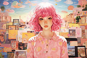 多巴胺女孩缤纷高清插画