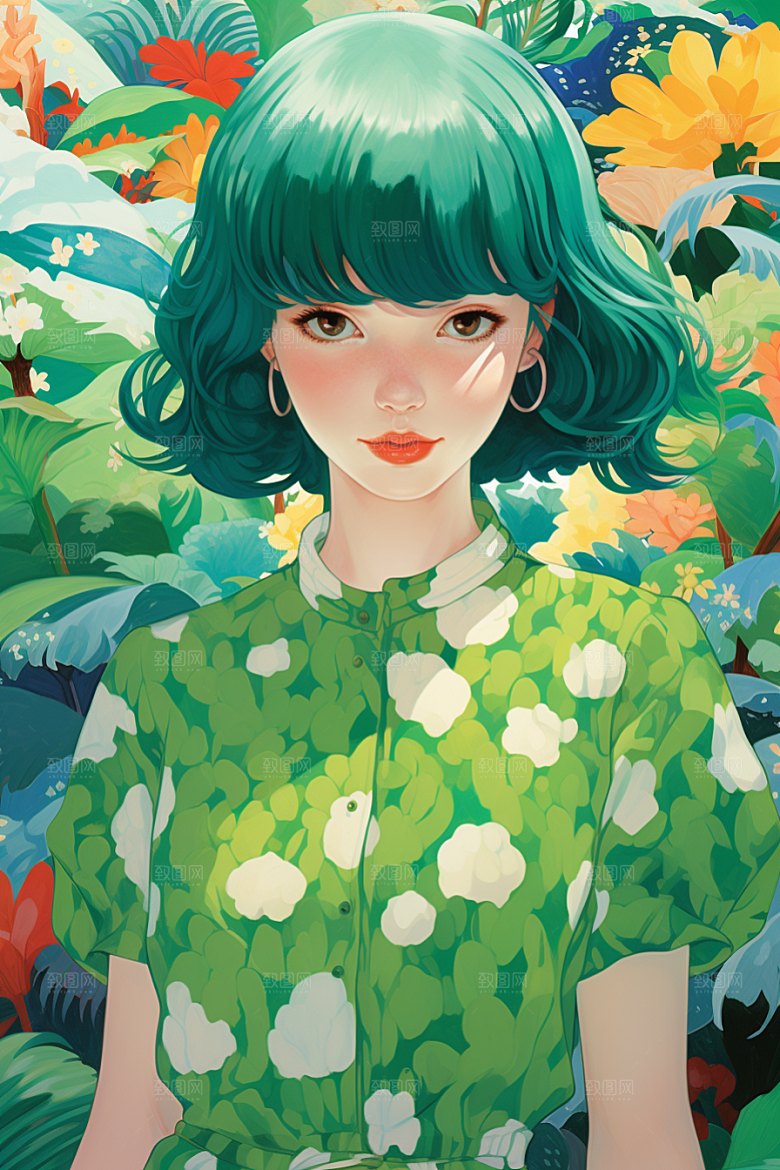 多巴胺女孩可爱高清插画