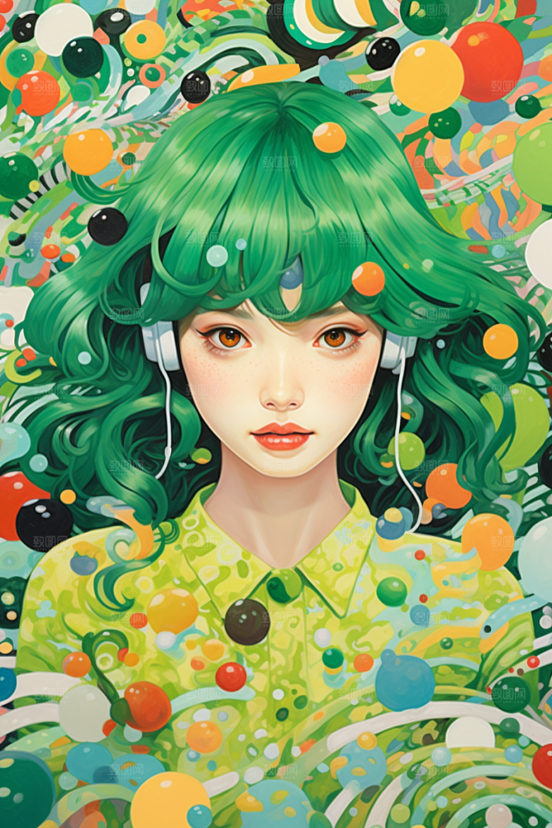 多巴胺女孩可爱少女插画