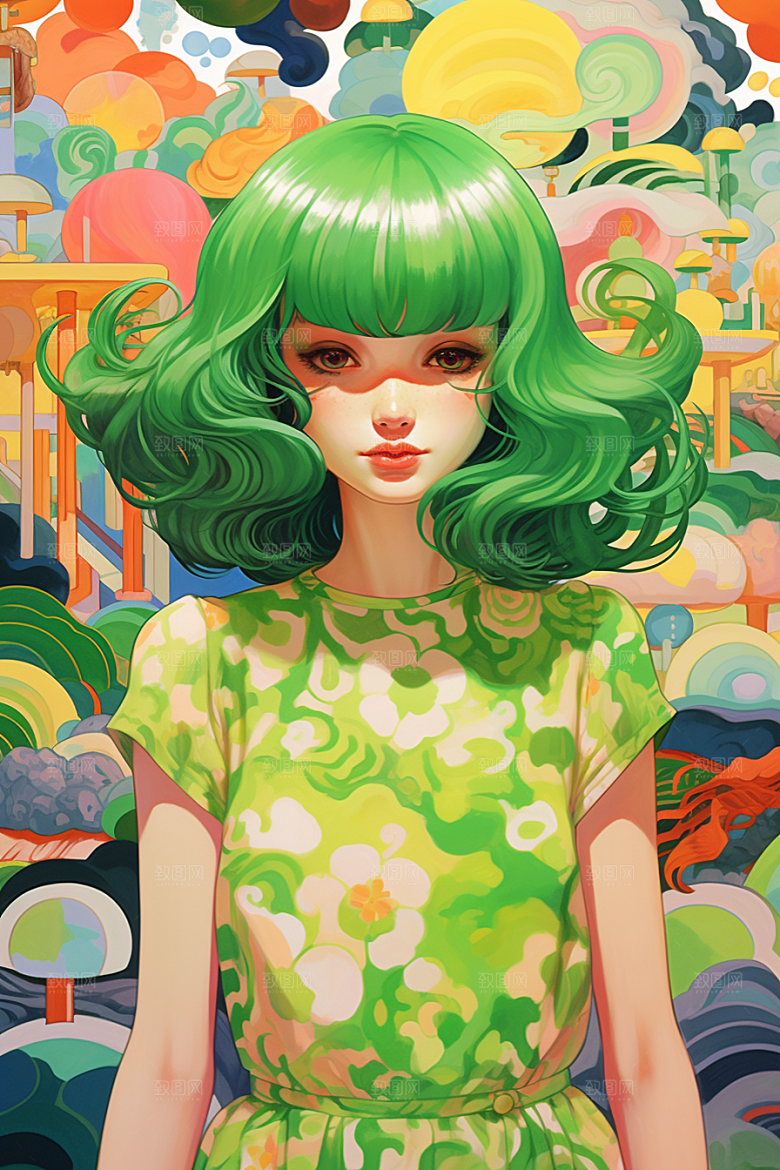 多巴胺女孩穿搭高清插画