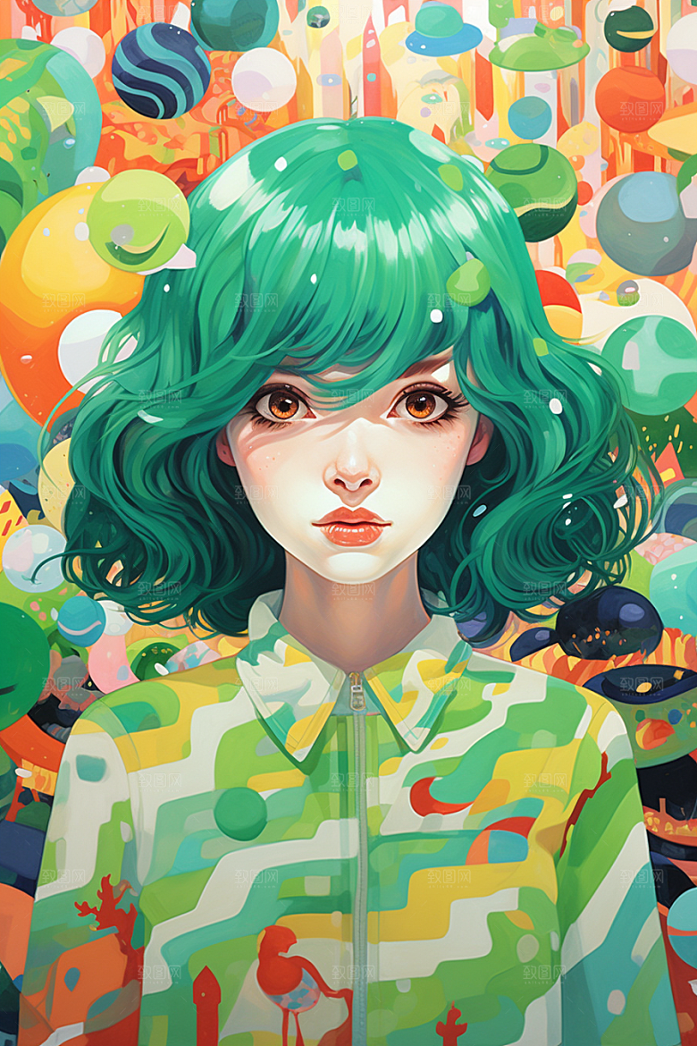 多巴胺女孩五彩斑斓少女插画