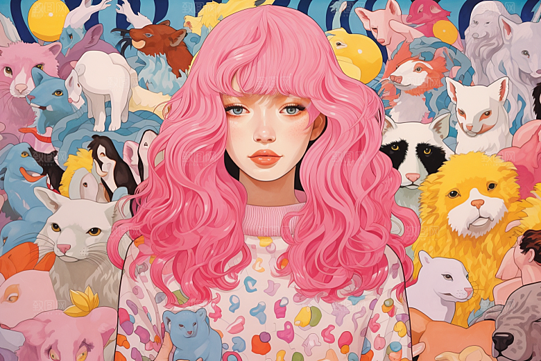 多巴胺女孩手绘高清插画