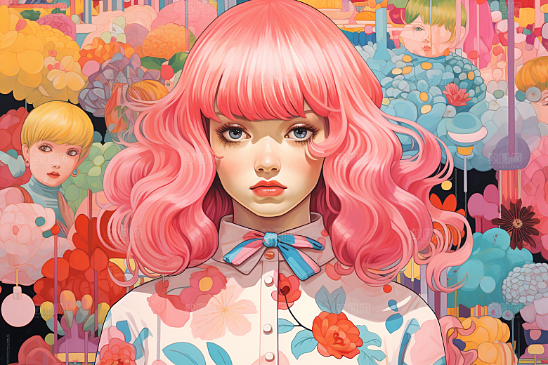 多巴胺女孩缤纷艺术感插画