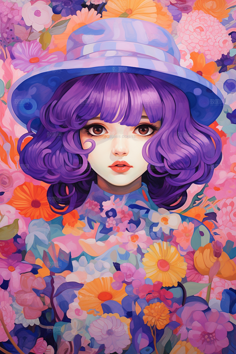 多巴胺女孩形象艺术感插画