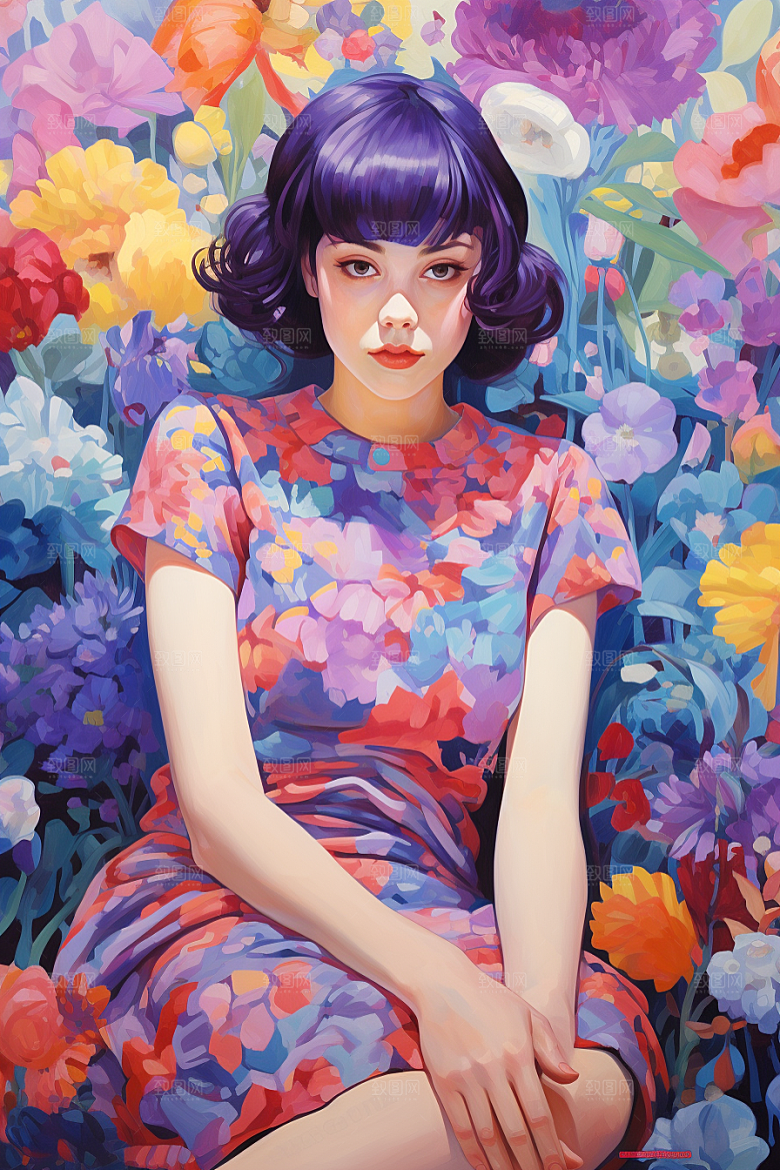 多巴胺女孩彩色高清插画