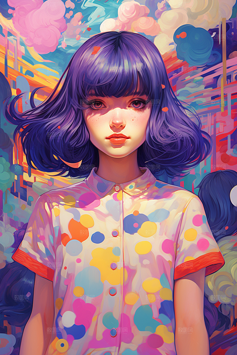 多巴胺女孩少女彩色插画