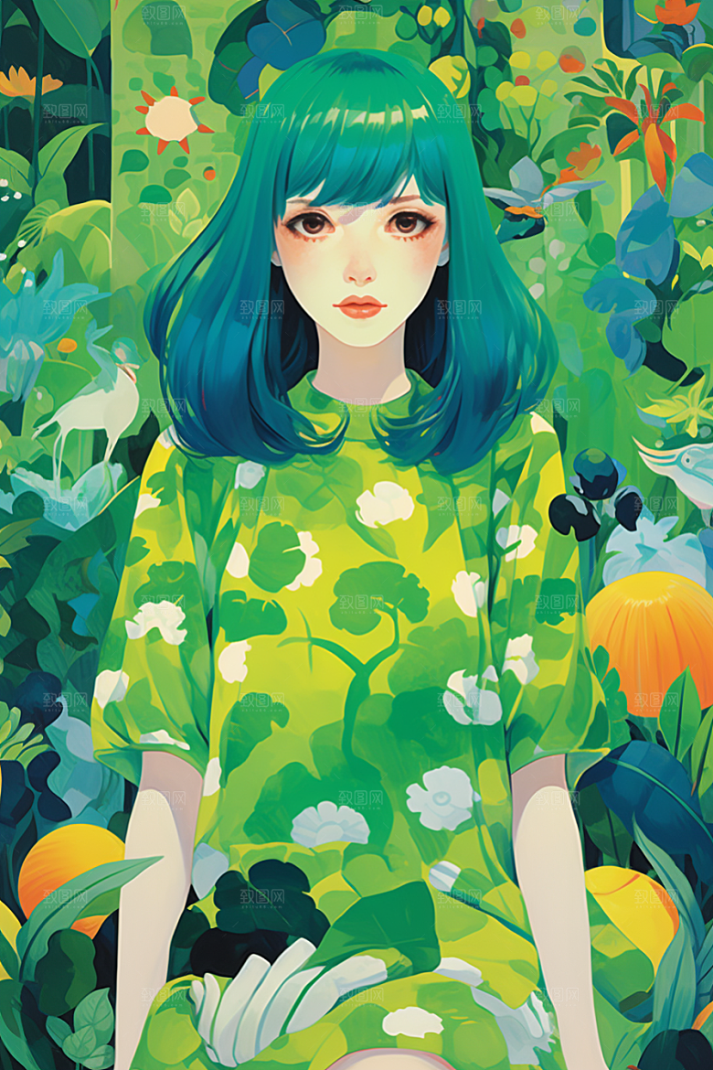 多巴胺女孩穿搭艺术感插画