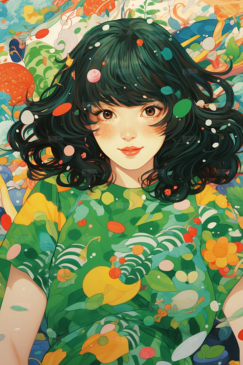 多巴胺女孩彩色缤纷插画