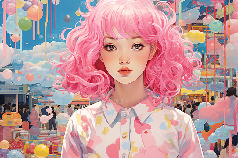 多巴胺女孩五彩斑斓高清插画