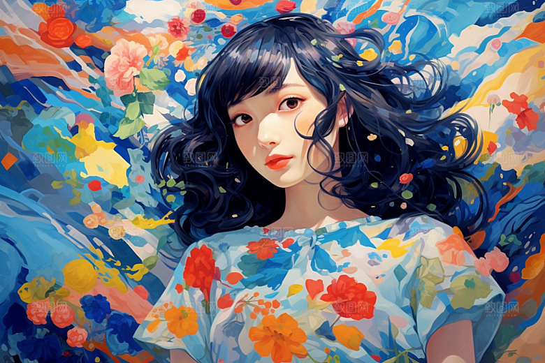 多巴胺女孩可爱彩色插画