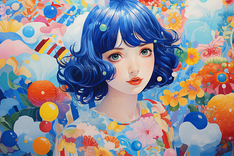 多巴胺女孩高清缤纷插画