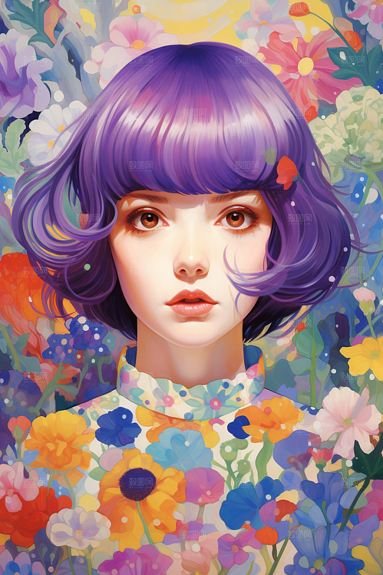 多巴胺女孩少女彩色插画