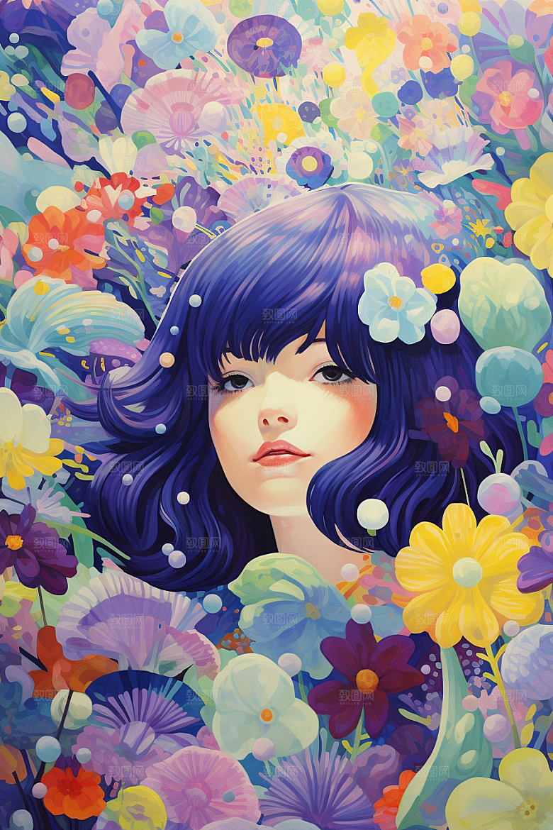 多巴胺女孩形象艺术感插画