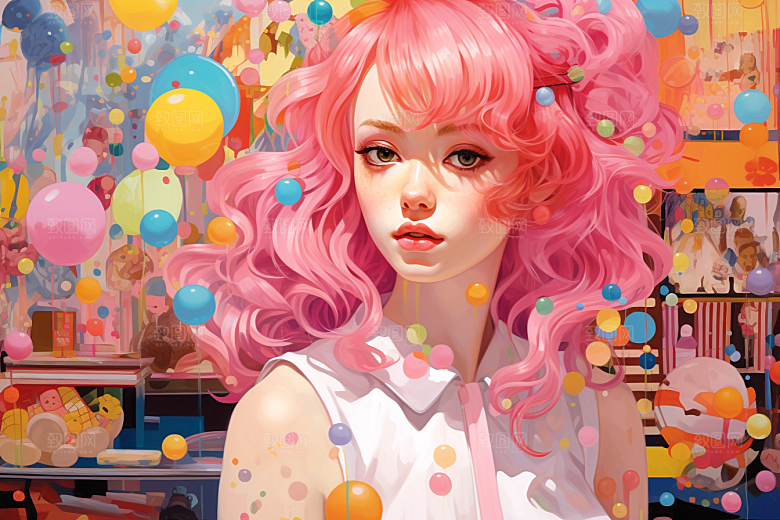 多巴胺女孩可爱形象插画