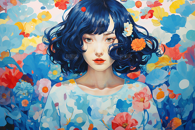 多巴胺女孩彩色手绘插画
