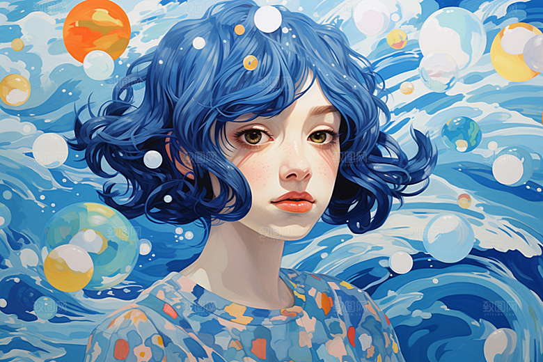多巴胺女孩形象高清插画