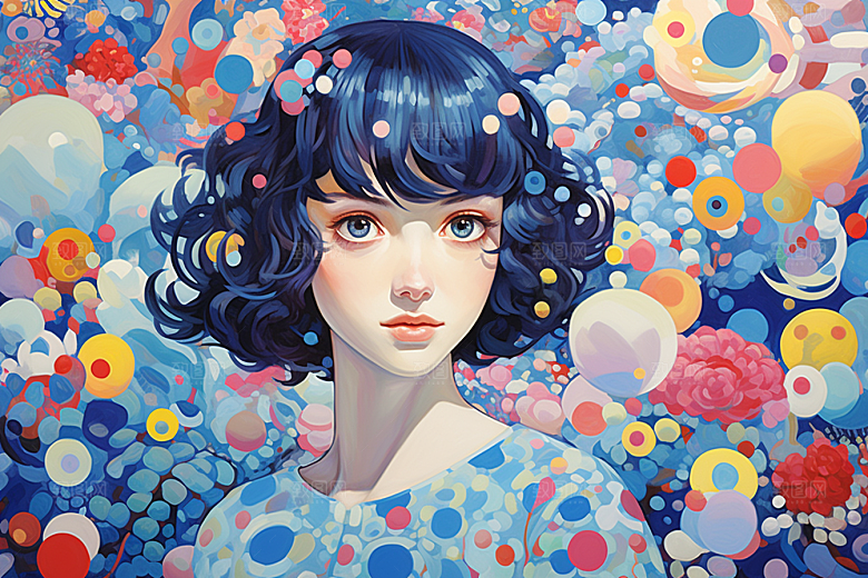 多巴胺女孩手绘彩色插画