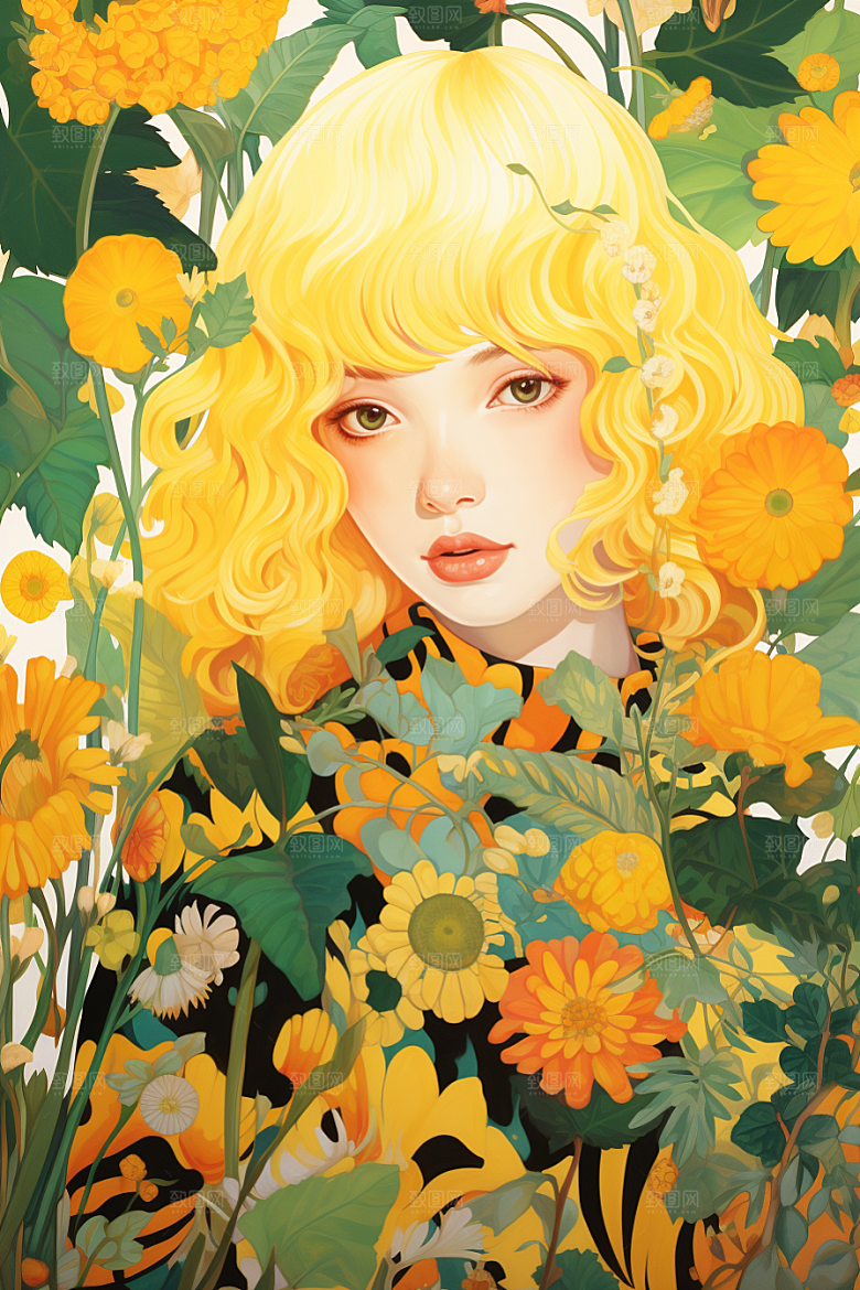 多巴胺女孩手绘缤纷插画