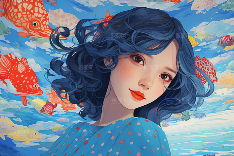 多巴胺女孩艺术感形象插画
