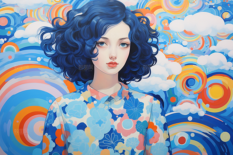 多巴胺女孩五彩斑斓可爱插画