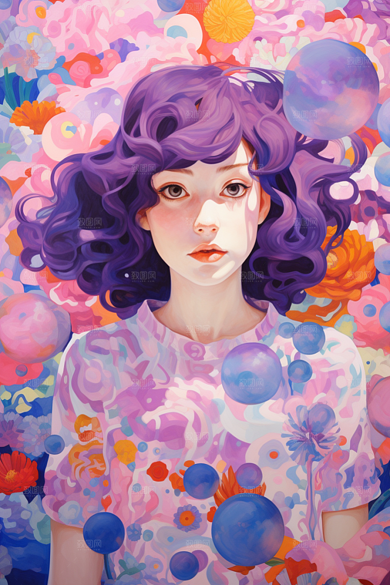 多巴胺女孩可爱彩色插画