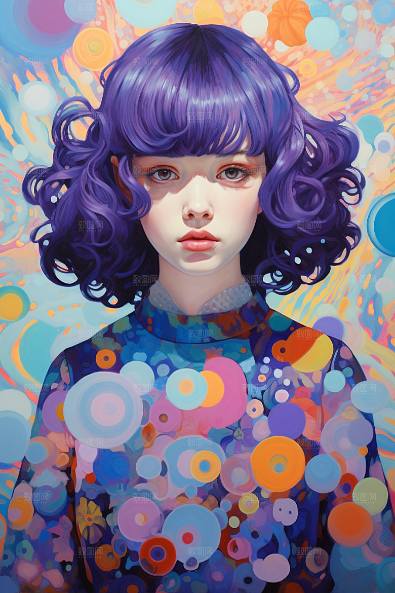 多巴胺女孩手绘艺术感插画
